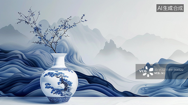 【AI数字艺术】中国非遗主题海报——青花瓷制作工艺图片素材