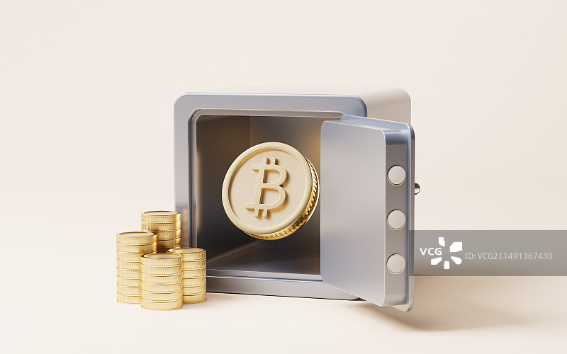 比特币与加密货币概念三维渲染图片素材