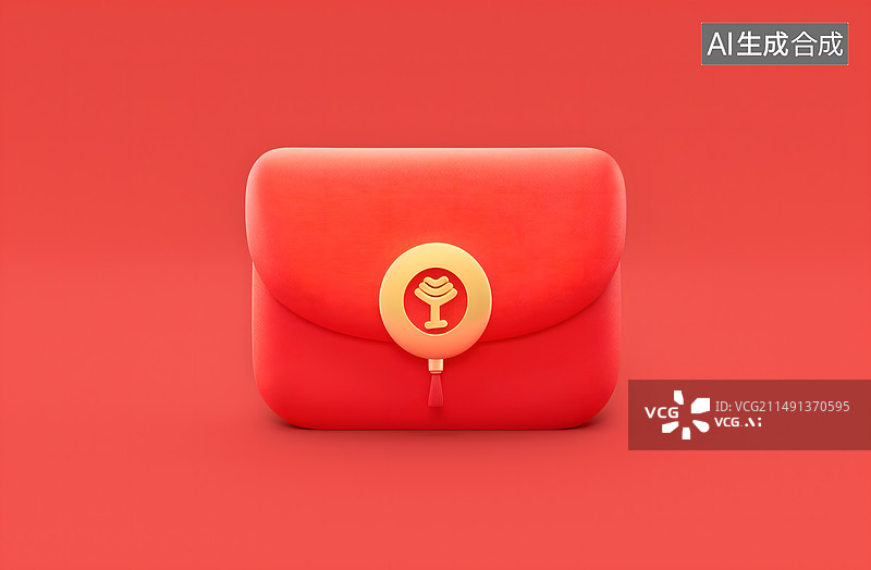 【AI数字艺术】3D插图中国红包孤立在红色背景图片素材