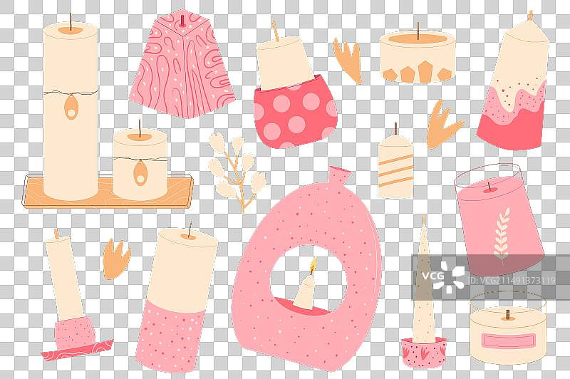 不同形状的粉色蜡烛套装图片素材