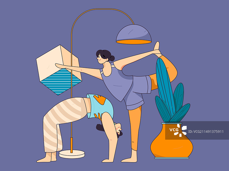 练习瑜伽身心健康扁平矢量人物概念运营手绘插画图片素材