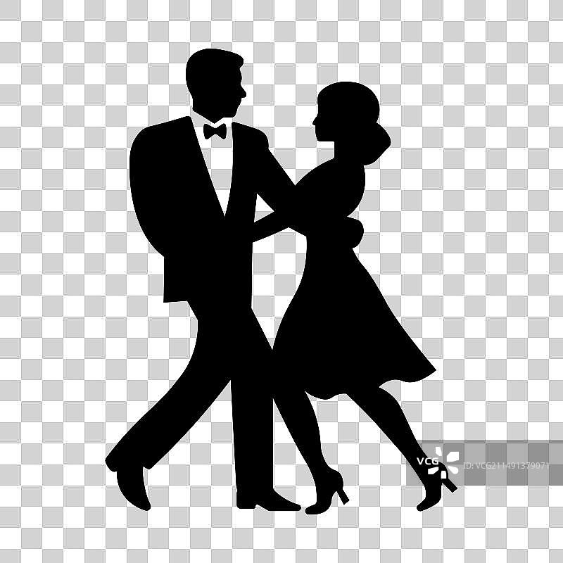 白色背景上的跳舞情侣剪影图片素材