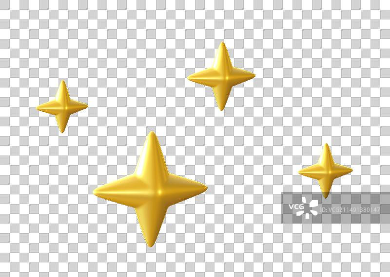 金色的星星装饰物3D卡通插画元素图片素材