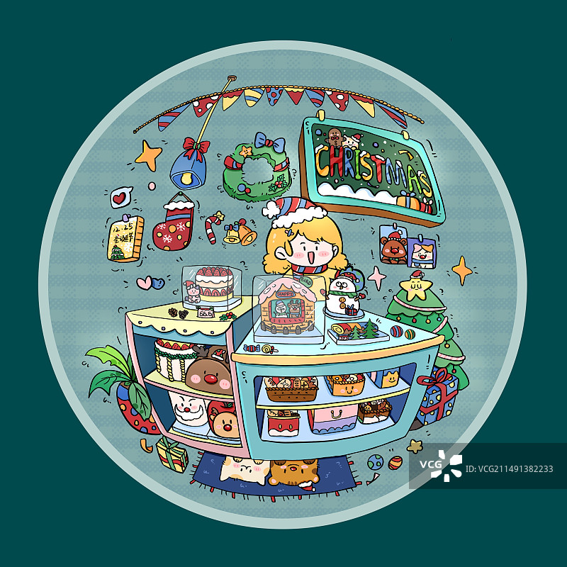 圣诞甜品店插画图片素材