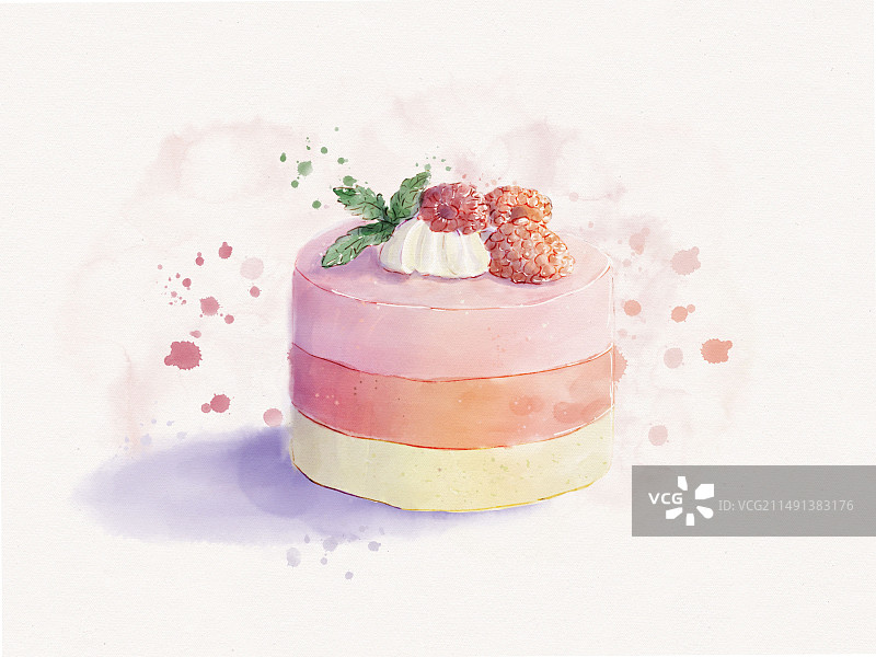 甜品手绘-树莓蛋糕图片素材
