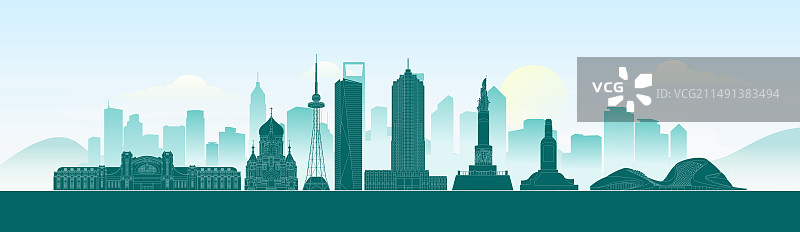 哈尔滨城市地标建筑渐变剪影矢量插画海报图片素材