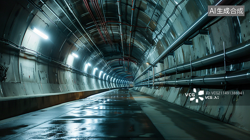【AI数字艺术】纵深的地下隧道内的道路图片素材