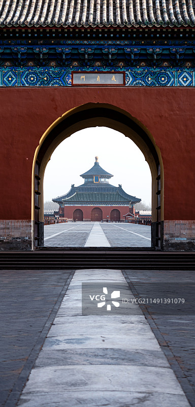 春天清晨无人的北京天坛公园丹陛桥成贞门祈年殿建筑景观图片素材