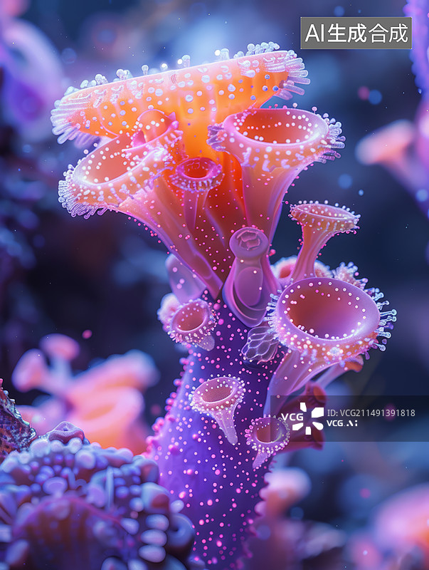 【AI数字艺术】海底发光生物抽象科技背景图片素材