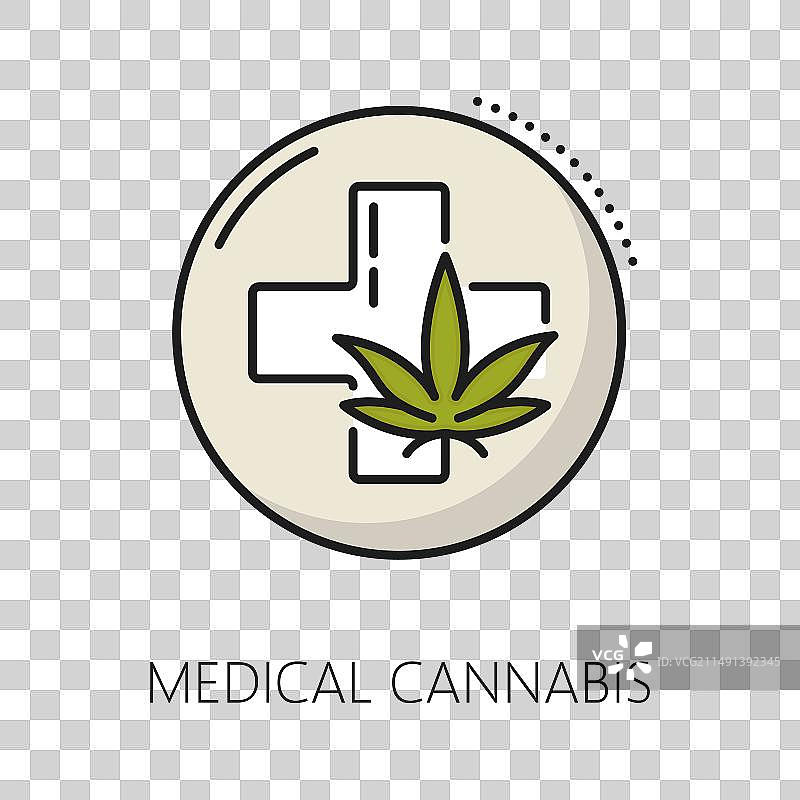 医用大麻彩色线条图标，大麻和十字图片素材