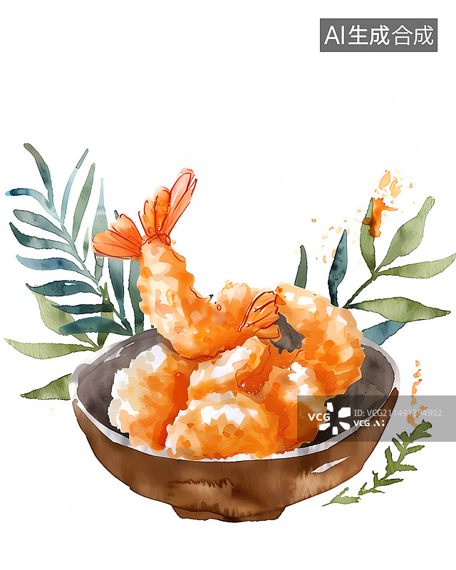【AI数字艺术】手绘美食炸虾仁图片素材
