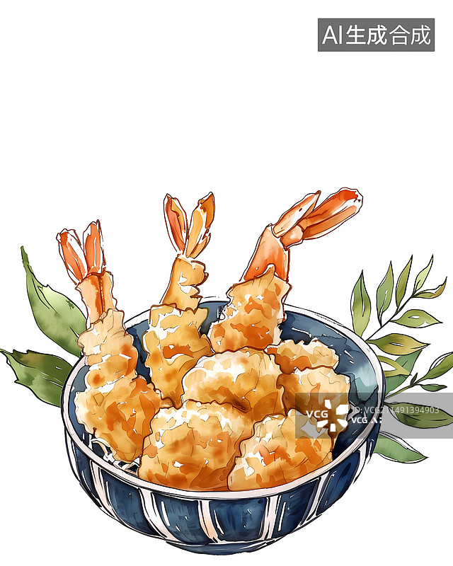 【AI数字艺术】手绘美食炸虾仁图片素材