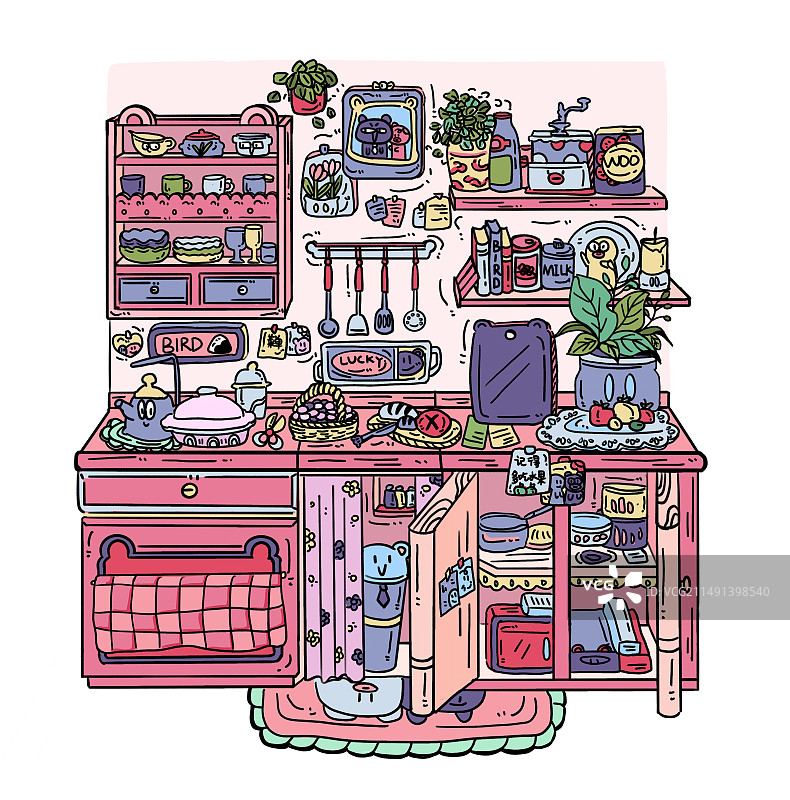 可爱复古厨房插画图片素材