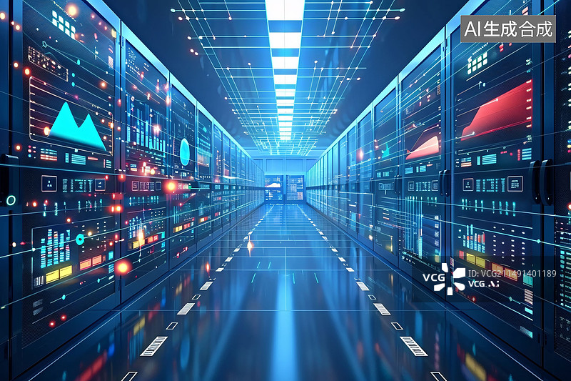 【AI数字艺术】互联网大数据信息汇聚概念插图，可视化数据科技背景图片素材