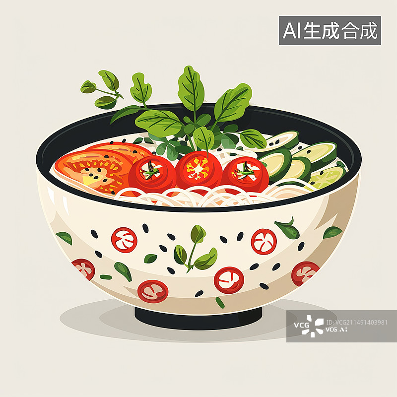 【AI数字艺术】美食 西红柿鸡蛋面 食物 饮食卡通 快餐 美味图片素材