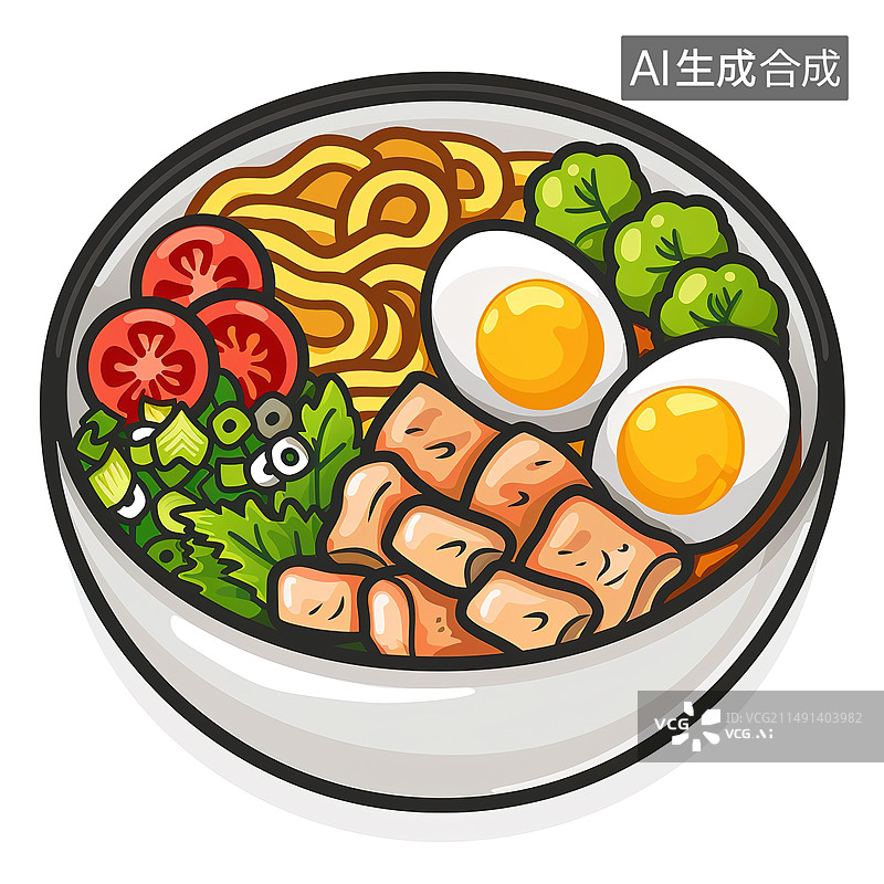 【AI数字艺术】美食 西红柿鸡蛋面 食物 饮食卡通 快餐 美味图片素材