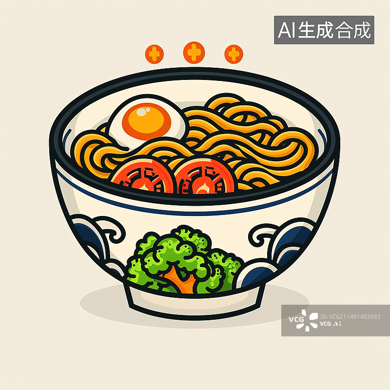 【AI数字艺术】美食 西红柿鸡蛋面 食物 饮食卡通 快餐 美味图片素材