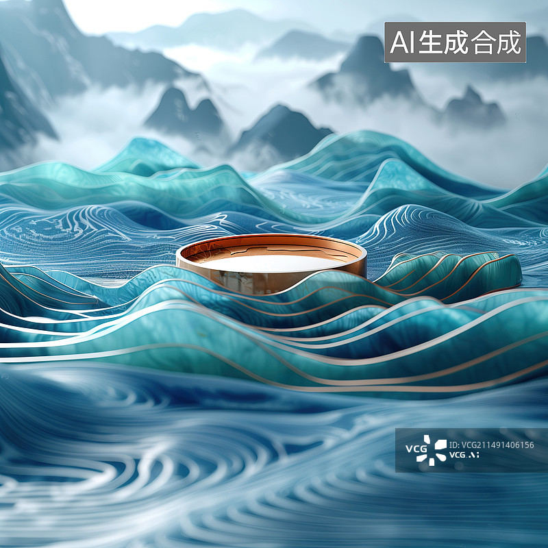 【AI数字艺术】中国风青绿山水背景图片素材