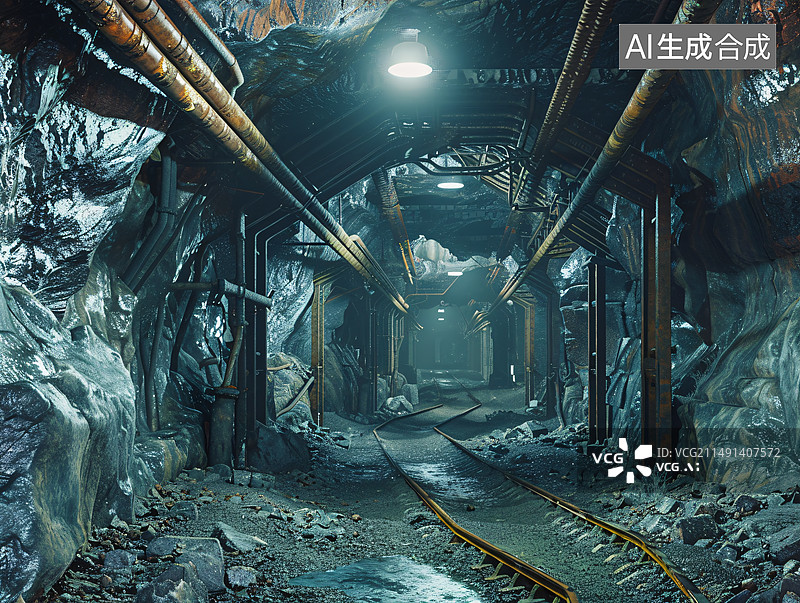 【AI数字艺术】地下矿井矿洞隧道实拍现场图片素材