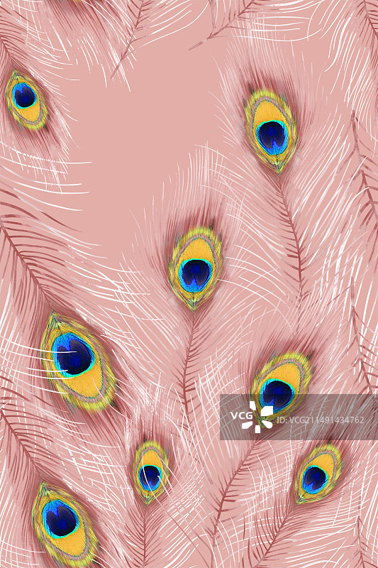 孔雀羽毛印花图案四方连续图片素材