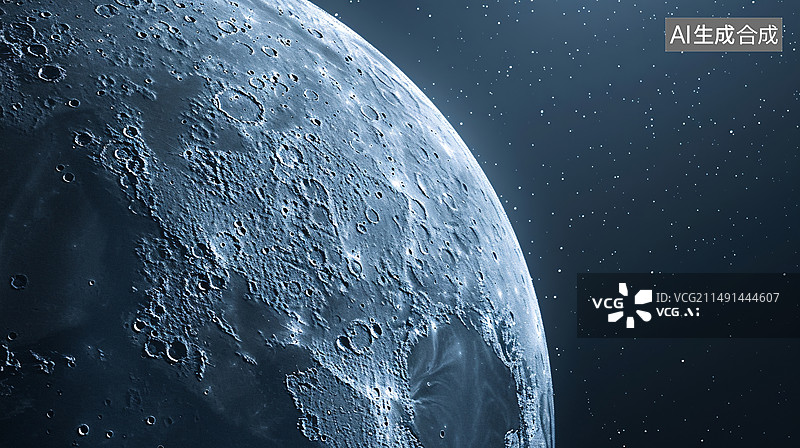【AI数字艺术】月球表面特写，带有可见的陨石坑和纹理插图图片素材