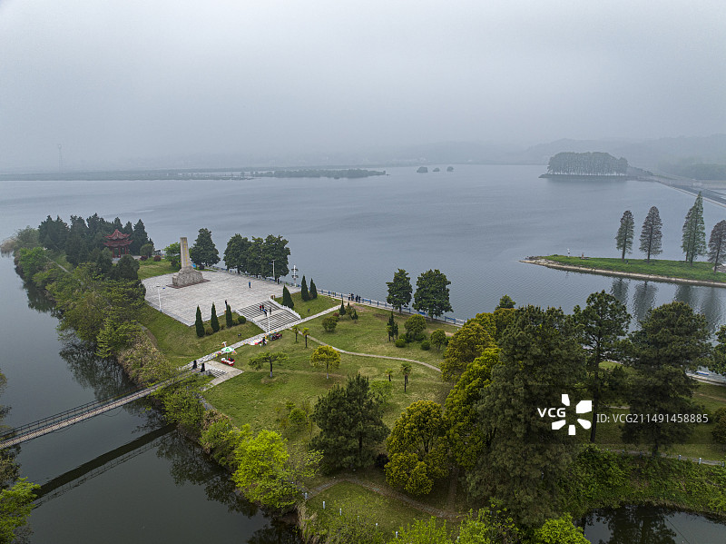 航拍安徽省六安市舒城县淠史航工程展览馆图片素材