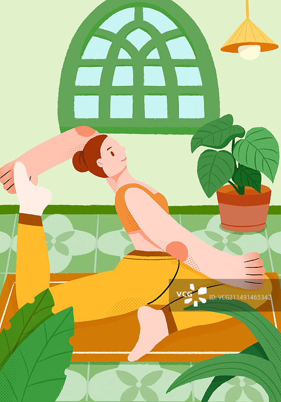 春日瑜伽插画图片素材