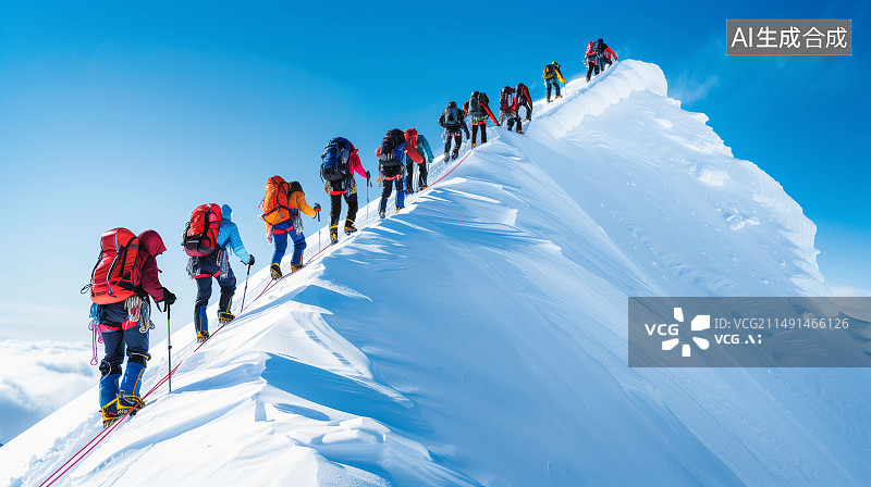 【AI数字艺术】一群人正在攀登雪山图片素材