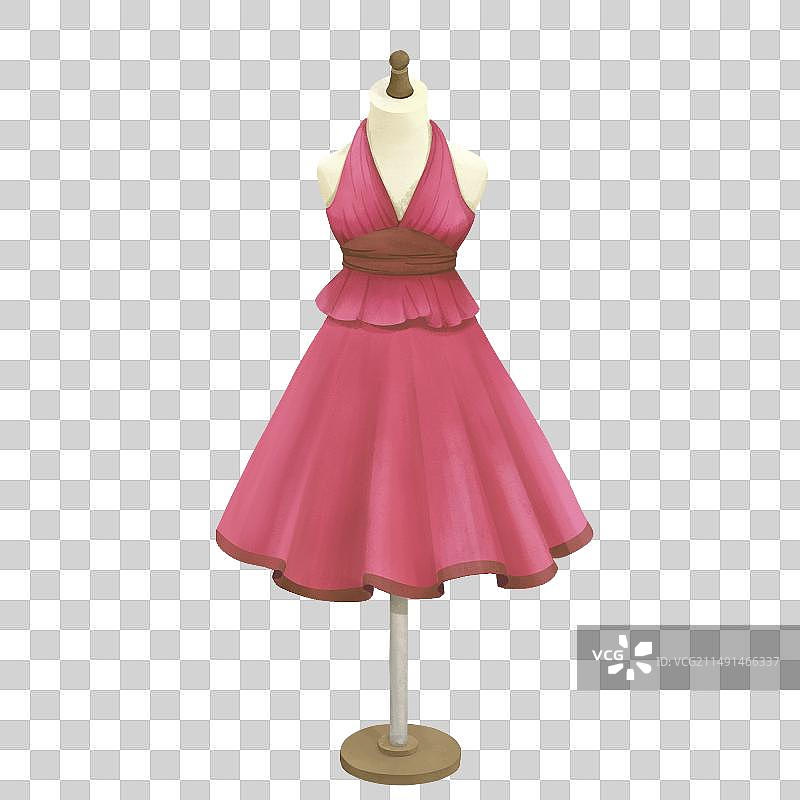 玫红色复古连衣裙图片素材