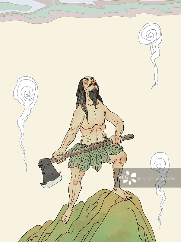 古代神话传说故事盘古开天辟地儿童插画图片素材