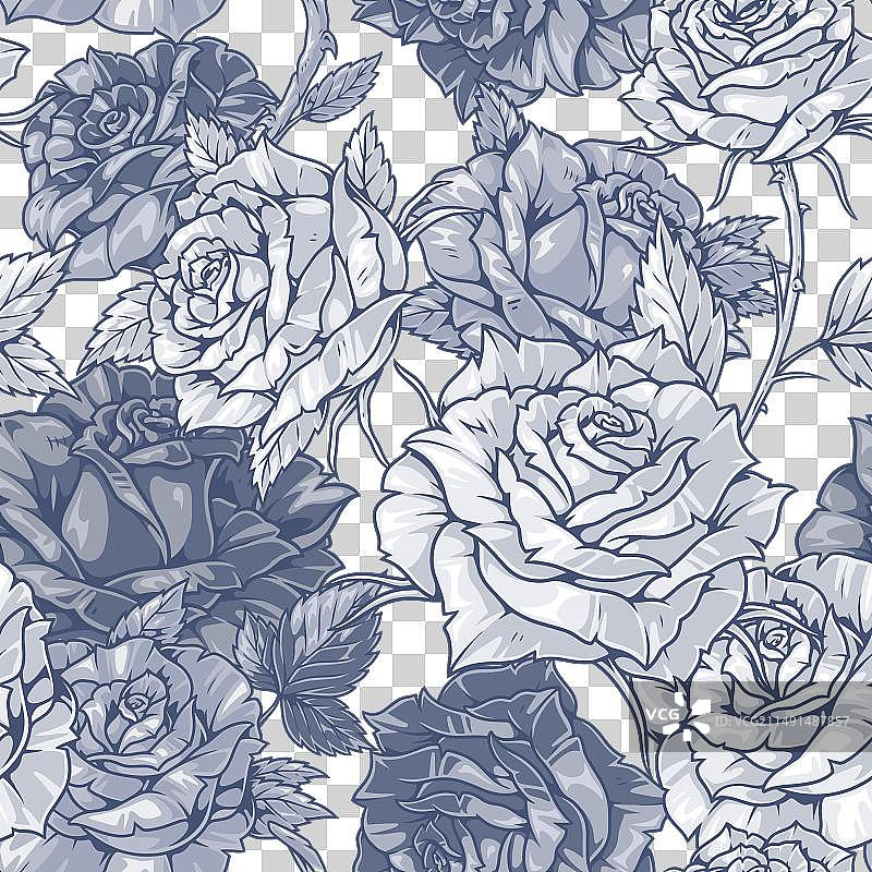 玫瑰花单色无缝图案图片素材