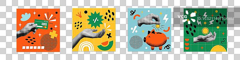 金融银行主题拼贴卡片图片素材