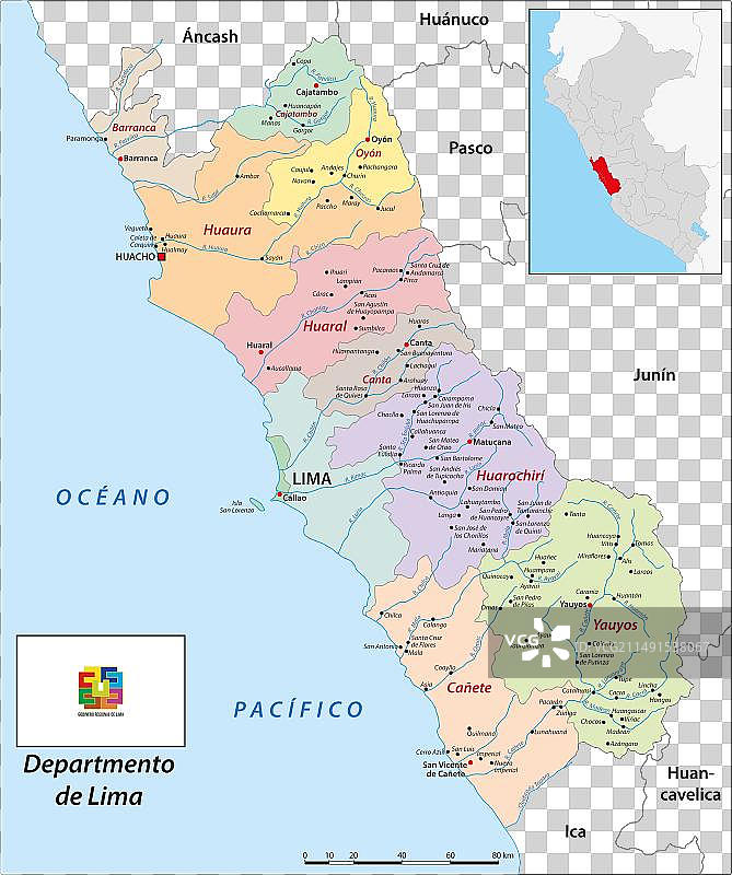秘鲁利马地区的行政地图图片素材