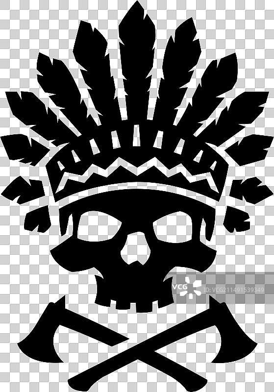 印第安酋长头骨和交叉轴标志符号图片素材