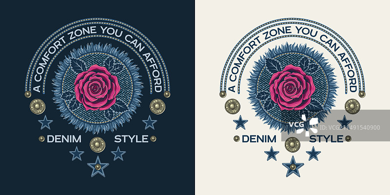 带牛仔布贴片粉红玫瑰的圆形标签图片素材