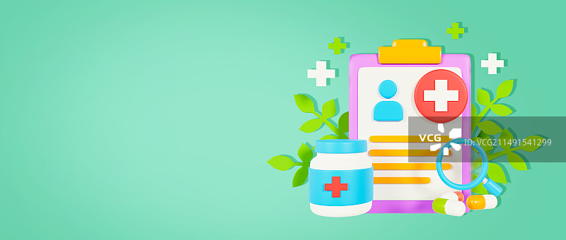 3D立体健康体检医疗海报模板绿色背景图片素材