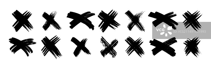 黑色笔刷交叉符号集合图片素材