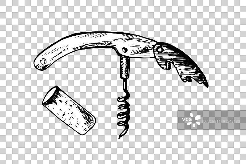 手绘现代开瓶器和葡萄酒草图图片素材