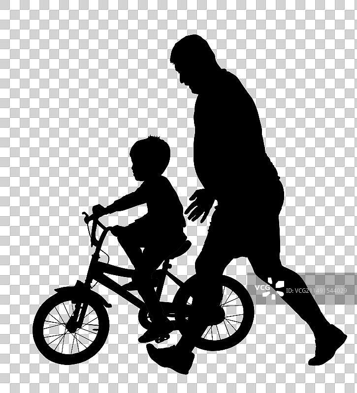 父亲教儿子骑自行车的轮廓图片素材