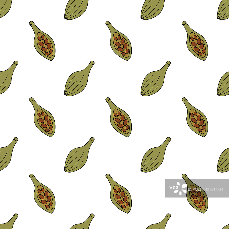 完整和切半的豆蔻无缝图案图片素材