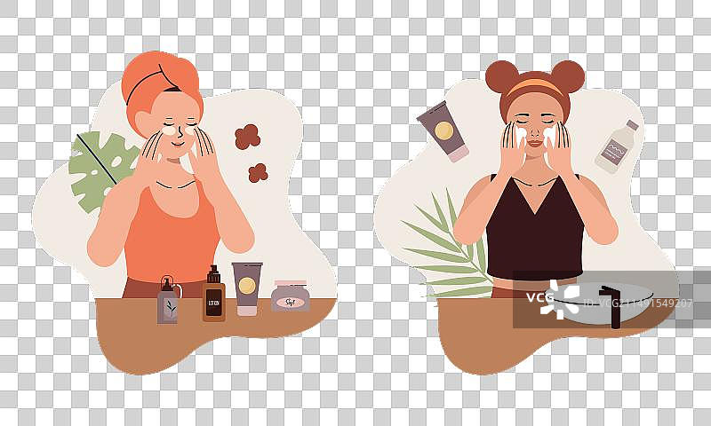 女性在家享受护肤流程图片素材