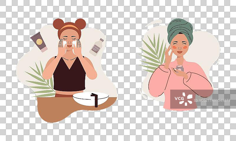 女性在家享受护肤流程图片素材