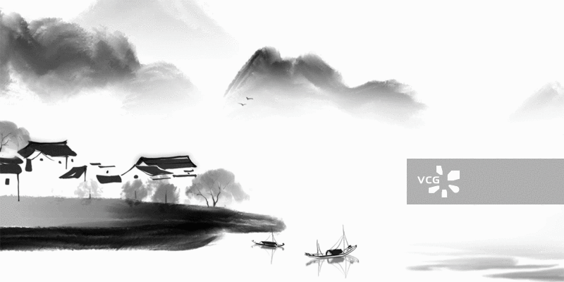 徽式建筑中国风山水墨画插画背景图片素材