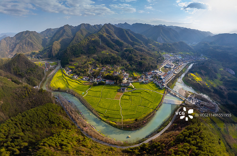 航拍汉中洋县油菜花海图片素材