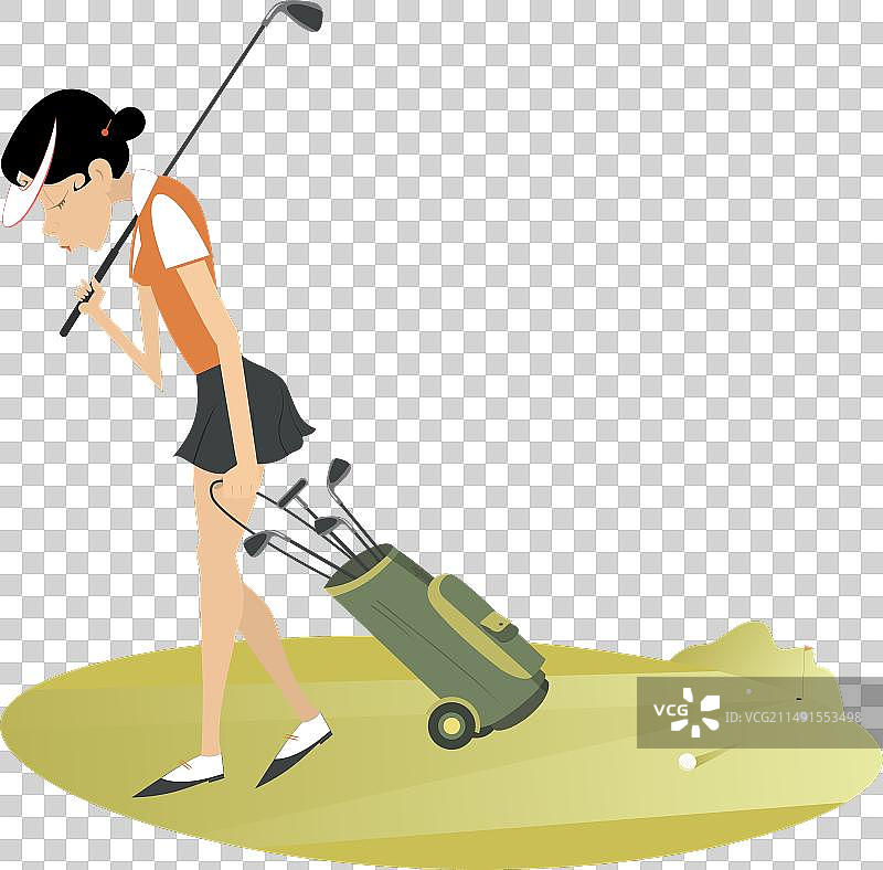 沮丧的高尔夫球女运动员离开高尔夫球场图片素材