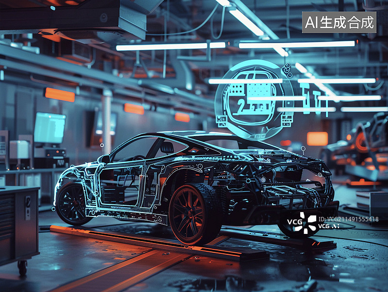 【AI数字艺术】新型汽车组装车间图片素材