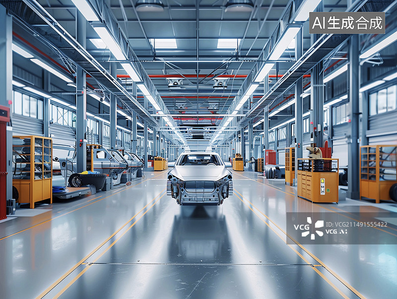 【AI数字艺术】新型汽车组装车间图片素材