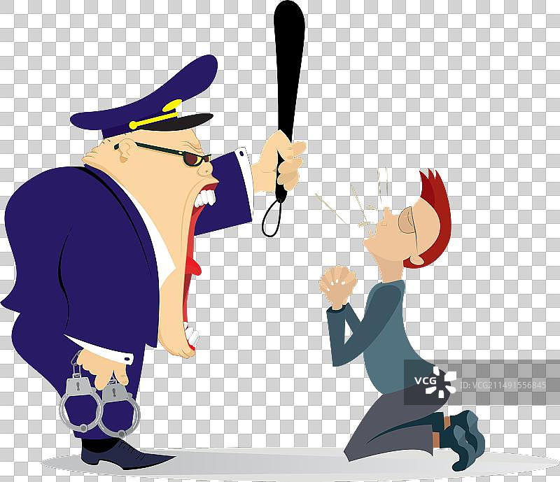 跪地认罪者与呼喊的警察图片素材