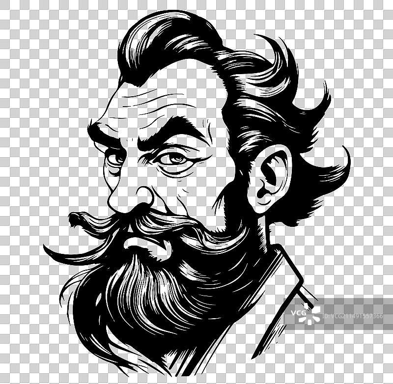 手绘胡子老人肖像图片素材