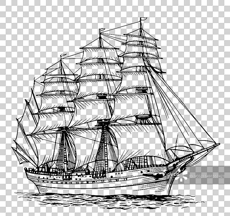 海盗船复古手绘草图图片素材